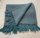 PURE WOOL Fringed,KNEE/SHOULDER Throw/Blanket/UK WOVEN Turquoise/Grey H/Bone.