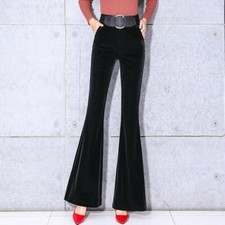 Lady Velvet Flare Pant Trouser Stretch High Waist Bell Bottom Elegant Casual