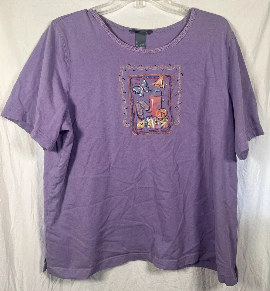 Lote de 2 Camisas Regata Feminina Vintage Koret Tamanho 1X Verão Bordada Roxa - Imagem 2 de 4