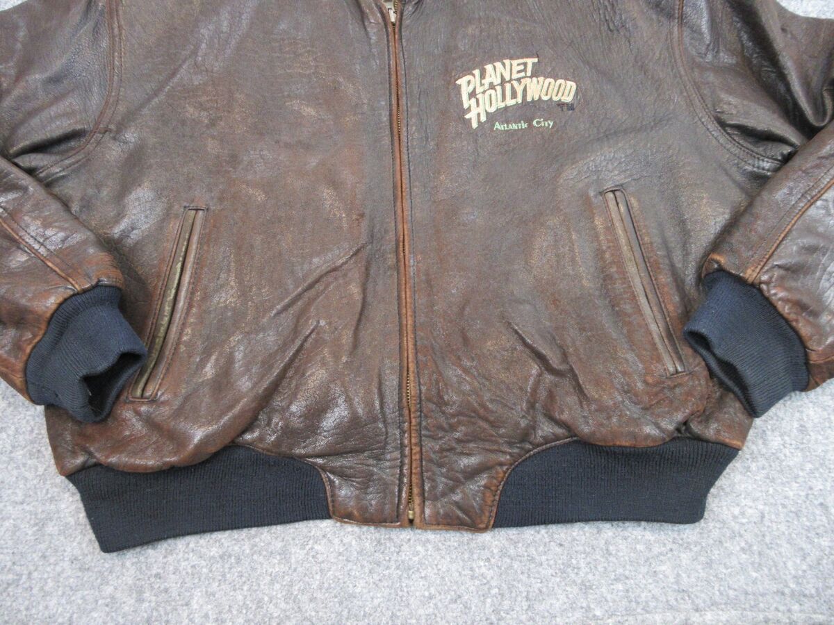VINTAGE Planet Hollywood Jacket Mens Large Brown Leather VINTAGE Planet Hollywood Jacket Mens Large Brown Leather