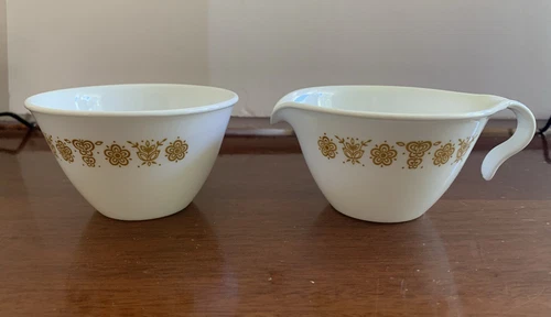 CORELLE Livingware Corning Made In USA Butterfly Gold ~ Sugar & Creamer~Vintage