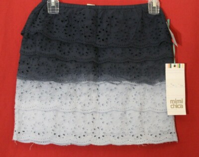 Mimi Chica XS Women Layered Lace Eyelet Elastic Waist Multi Color Blue Skirt NWT