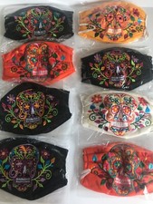 Embroidered Floral Sugar Skull Face Mask Made in Mexico
