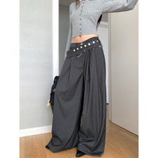 Korean Spring Women Loose Casual Pants Straight High Waisted Wide Leg Long Pants