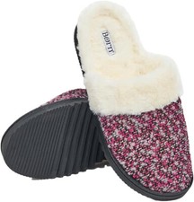 NEW Born Ladies Faux Fur Tweed Slides/Slippers, Burgundy, XL 11-12 SHIPS NOW