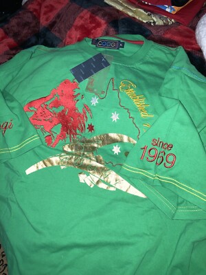 Coogi Green Tee W/Gold Foil & Premium Colors Embroidered T-shirt 3XL NWT