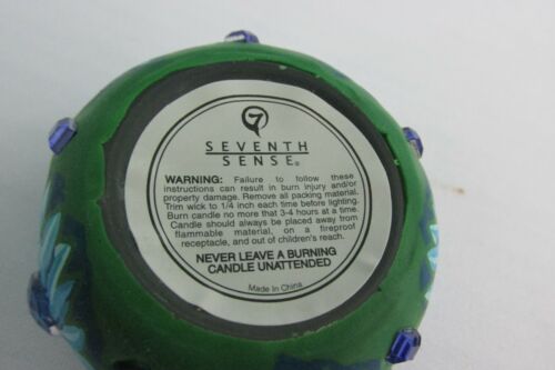 NEW FIMO on Glass Tea Light Candle Holder with Crystal Embellishments Green Blue - Bild 3 von 4