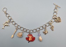 Handmade Little Mermaid Charm Bracelet w Tibetan Silver Charms Toggle Clasp Gift
