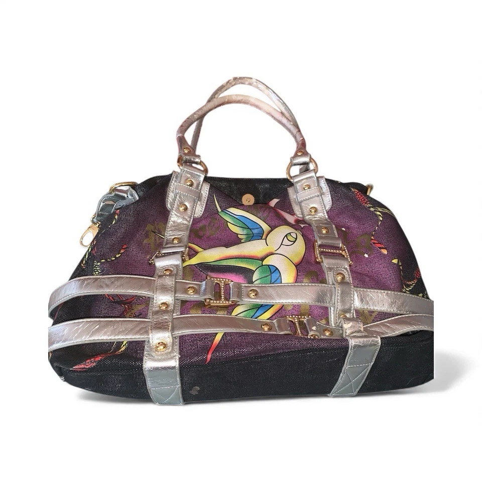 Bolsa satchel vintage Y2K Ed Hardy Love Kills Slowly - Imagem 2 de 4