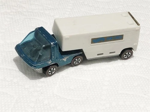 HOT WHEELS RED LINE VAN LINES TRUCK AQUA w DARK INT WHITE TRAILER VERS #3