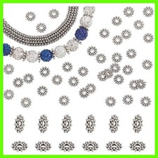 400pcs Flower Spacer Beads, Antique Silver Daisy Bead Tibetan Alloy Metal Loo...