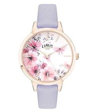 NEW LADIES LIMIT SECRET GARDEN WATCH GOLD TONE CASE LILAC FAUX LEATHER STRAP