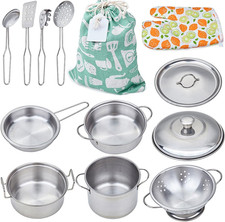 Play Pots and Pans Toys for Kids - Kitchen Playset Pretend Cookware Mini Stainle