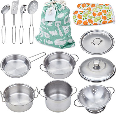Play Pots and Pans Toys for Kids - Kitchen Playset Pretend Cookware Mini Stainle