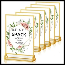 Acrylic Sign Holder 8.5x11 Double-Sided Gold Frame for Menus Photos
