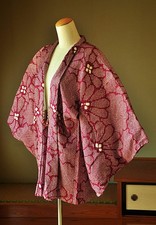 Vintage Japanese Kimono Haori Jacket Silk Tyrian-Purple Shibori Kanoko Floral