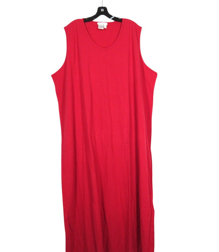 ULLA POPKEN Red TWILL Sleeveless RELAXED FIT Scoop Neck MAXI SHIFT DRESS  28/30