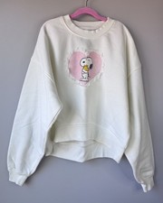 Snoopy Woodstock Womens Size S Sweatshirt Peanuts Heart Valentine Day Lace Trim