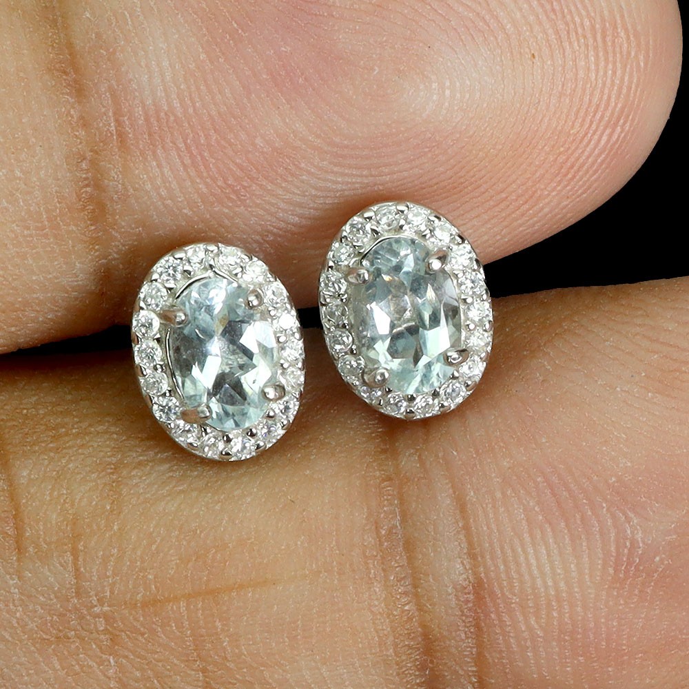 925 Sterling Silver Earrings Oval Aquamarine 6x4mm Natural Gemstone Jewelry