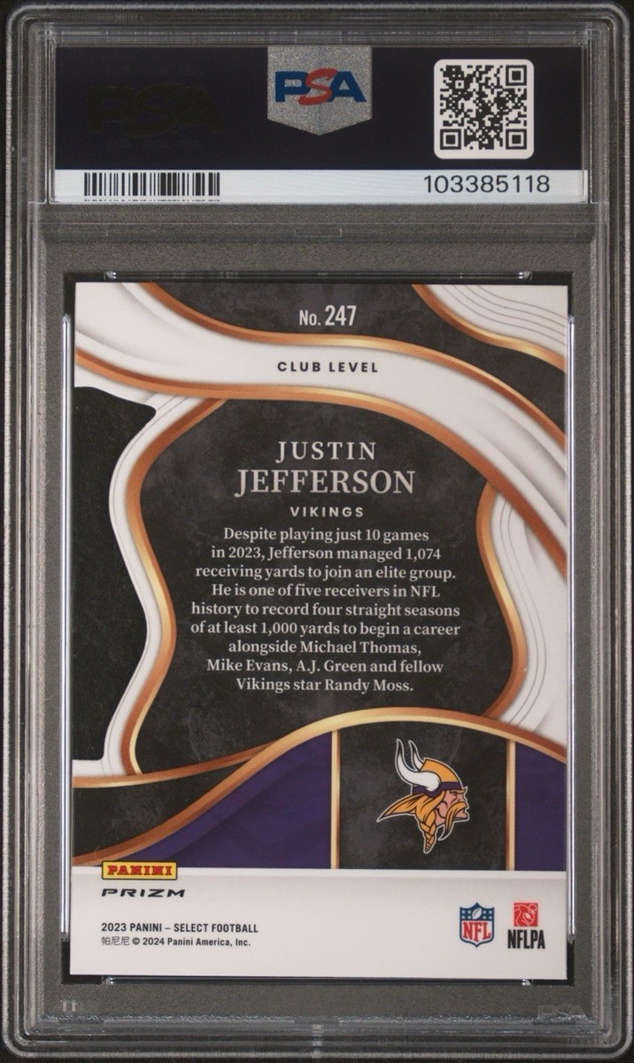 2023 Panini Select - Club Level Justin Jefferson #247 Zebra Prizm
