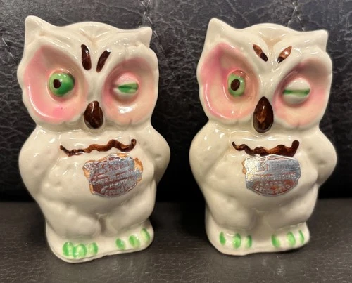 Vintage Shawnee Pottery Winking Owl Salt & Pepper Shakers/original Labels