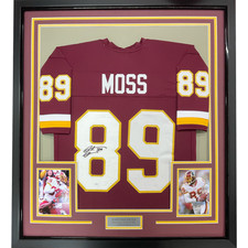 Framed Autographed/Signed Santana Moss 33x42 Washington Burgundy Jersey JSA COA