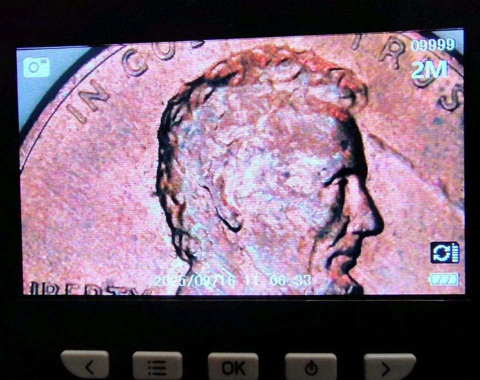 1985 D Penny Huge Die Break Obverse & Grease Struck Through Letters COD - Image 2 of 4