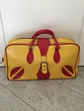 BORSONE/VALIGIA VINTAGE IN SIMILPELLE GIALLO E ROSSO