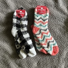 Snugadoo Womens Silicone Gripper Fuzzy Socks - One Size Fits Most - 2 pair