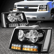 [LED DRL+TURN SIGNAL]FOR 07-14 TAHOE SUBURBAN PAIR HEADLIGHT LAMPS BLACK/CLEAR