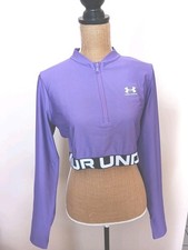 Under Armour Women Crop HeatGear Rib Quarter Zip Purple Logo Top, XL NEW