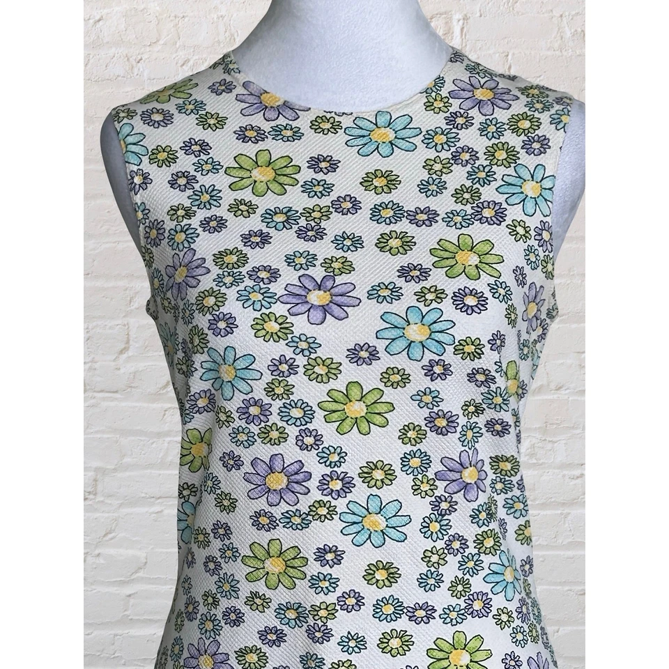 Винтажный 70-х Aqua синий цветочный психоделический Shift мини-платье Sz M хиппи сад - Изображение 3 из 4