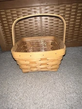 Longaberger Warm Brown Large Berry Basket w/Swinging handle & Protector~EUC