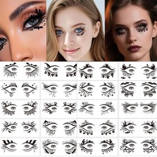 Halloween Face Temporary Tattoos Black Spider Web Bat Eye Makeup Stickers 20 ...