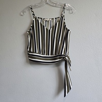 Express Green Black White Striped Camisole Side Tie Size XS