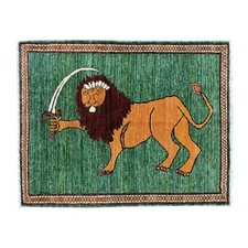 3'5"x4'10" Green Afghan Super Kazak Lion Design Hand Knotted Wool Rug 21821