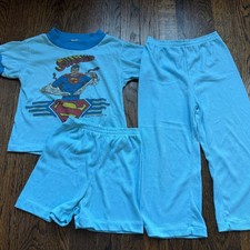 VINTAGE Superman Boys 3 pc Graphic Tee with Pants and Shorts Pajama Set