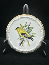 Vintage Ceramic American Gold Finch Bird Round Tea Trivet or Wall Art