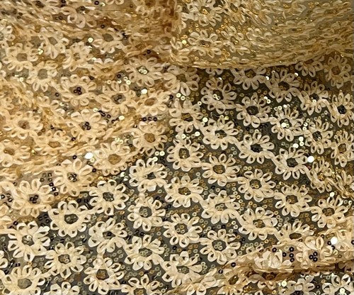 Yellow Sequins Embroidery Lace Fabric 50” Width Sold By Yard - Picture 4 of 4