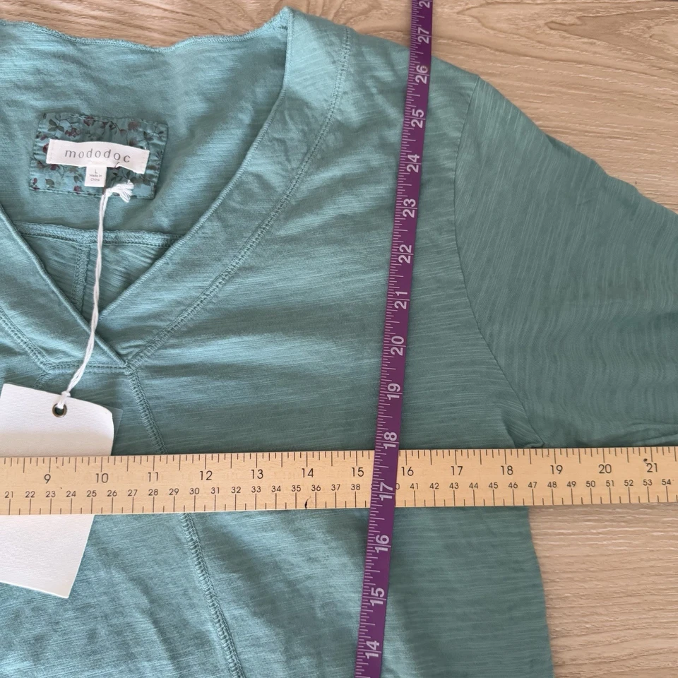 Sundance Mododoc Large NEW V Neck 3/4 Sleeve Tee Relaxed Seafoam Green Cotton - Image 4 of 4
