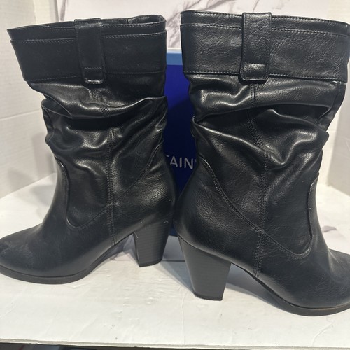 White Mountain Rondo Slouch Boots Black Faux Leather Mid Calf Heel Size 6 - Picture 2 of 7