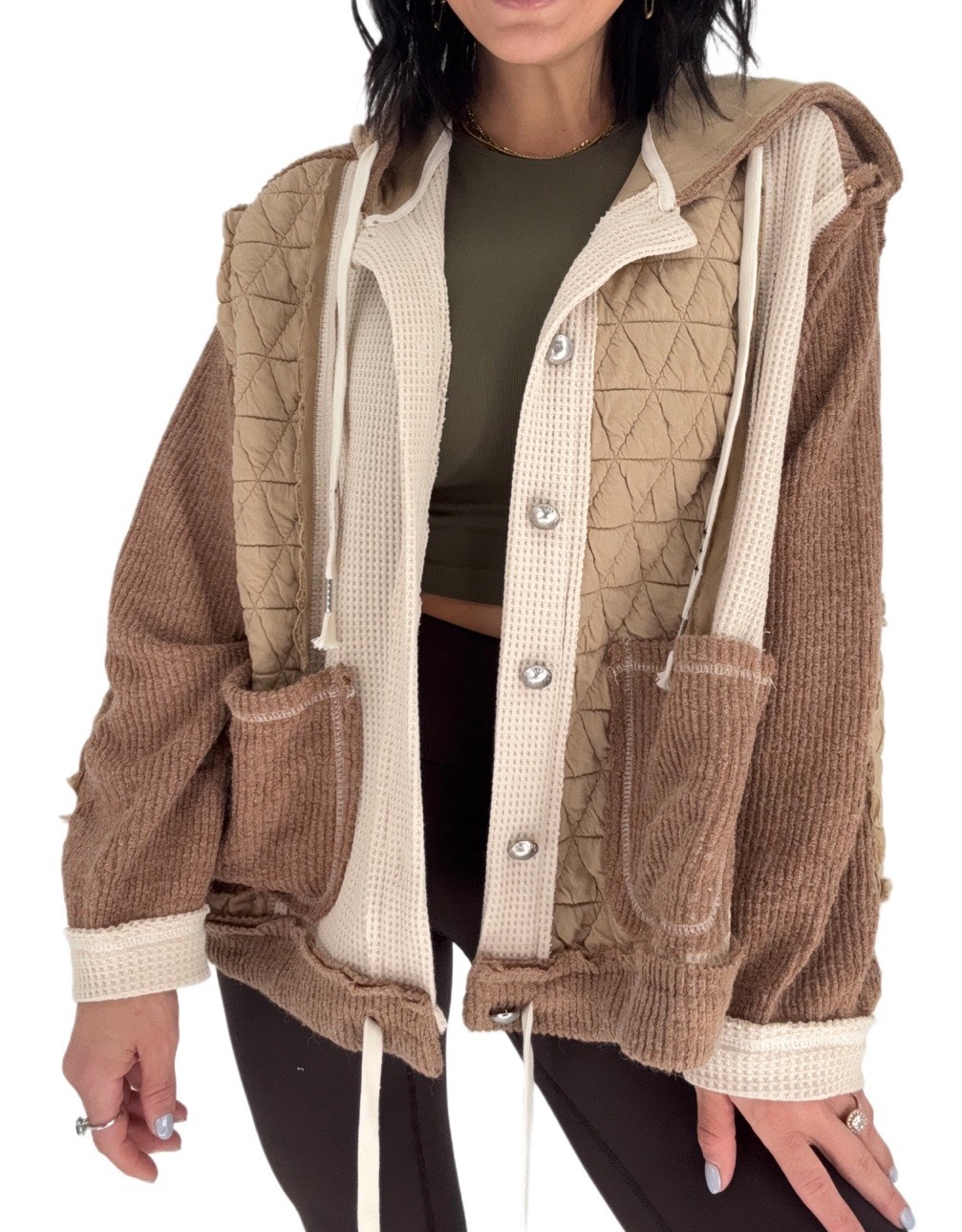 POL Hooded Patchwork Jacket Women’s Large - image 1