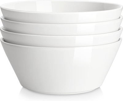 MALACASA Large Salad & Soup Bowls - Set of 4, 60 OZ Porcelain White Bowls for Ra