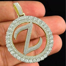 Round 2Ct Lab-Created Diamond Initial Letter "Z" Pendant 14K Yellow Gold Plated