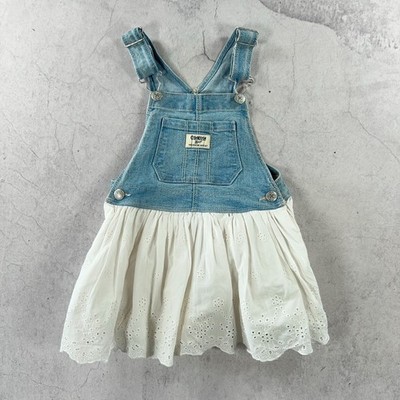OshKosh Trägerkleid Kinder 3 Jahre Denim weiß Blumen Rock Latzhose