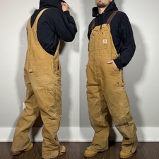 Vintage Carhartt Overalls Duck Bib Large Brown Canvas Double Knee Workwear