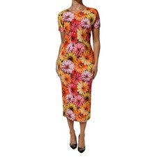 DOLCE & GABBANA Dress Multicolor Floral Print SilkSheath Midi IT40/US6/S 2630usd