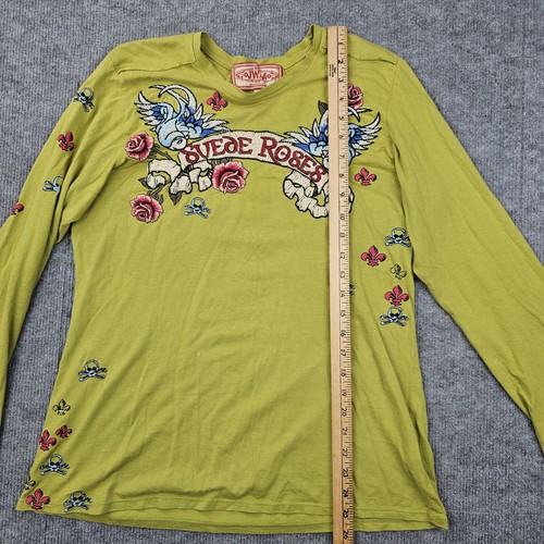 Camicia JWLA donna grande ricamata Y2K tatuaggio uccellini grafica floreale Johnny Was - Foto 6 di 9