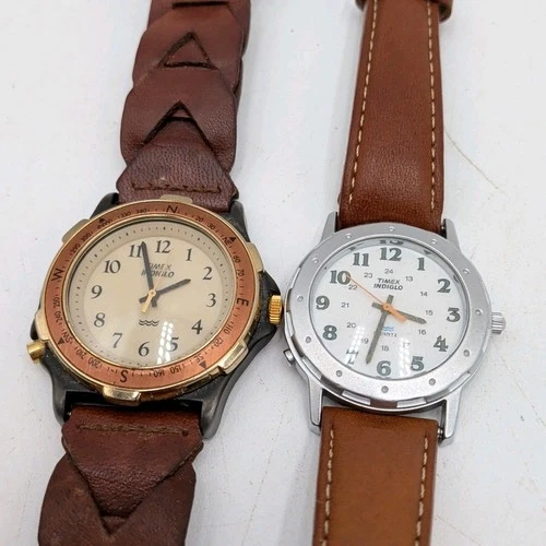 2 Vintage Timex Safari Camper Watch Rotating Dial Compass Bezel DEAD BATTERY Lot