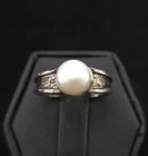 Vintage Isreal Sterling Pearl Ring Size 7 Cultured Modernist Hammered Patina 925
